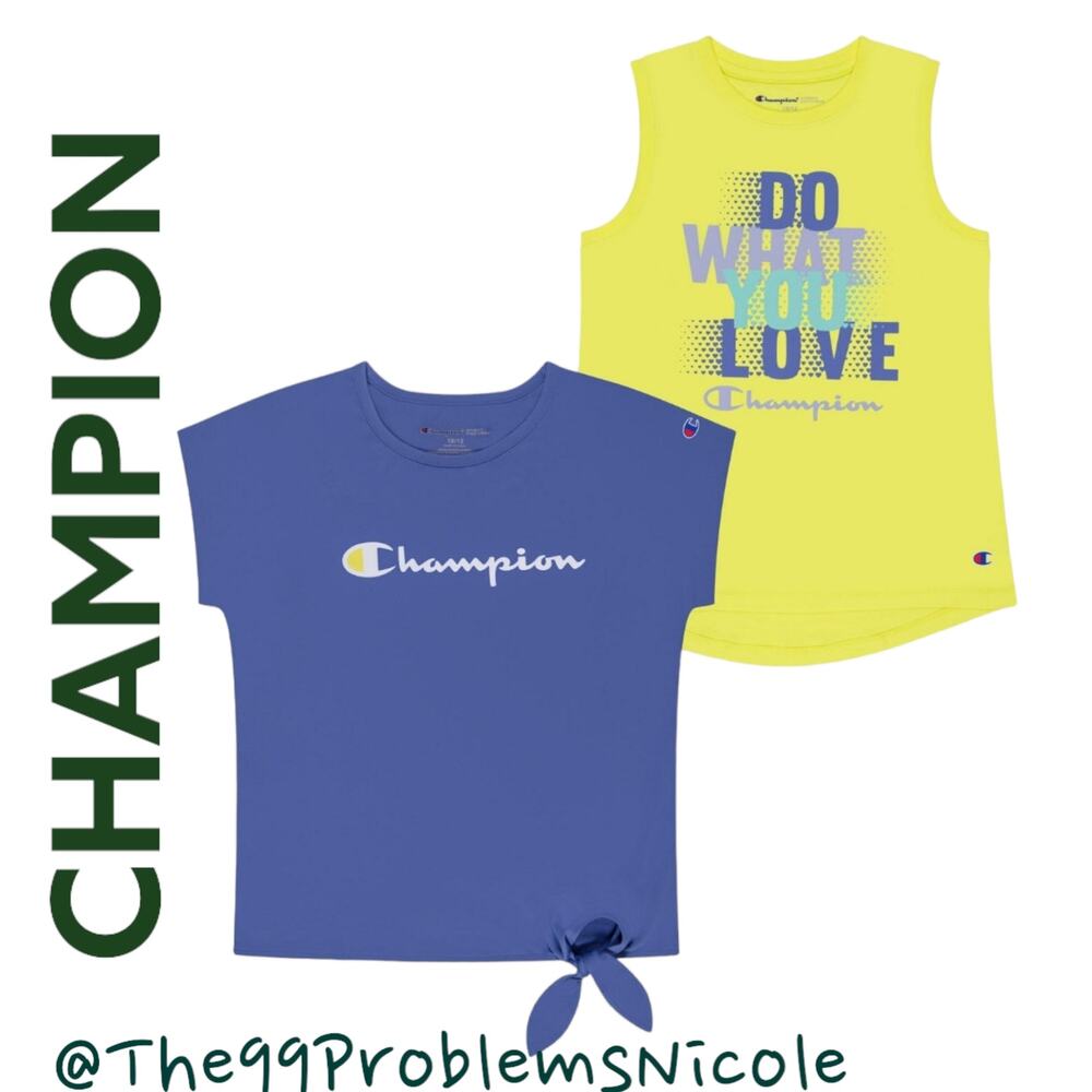 Champion Girls 2 Pack Activewear UPF 30 T-shirts Deep Forte Blue Lemon Tonic 5/6